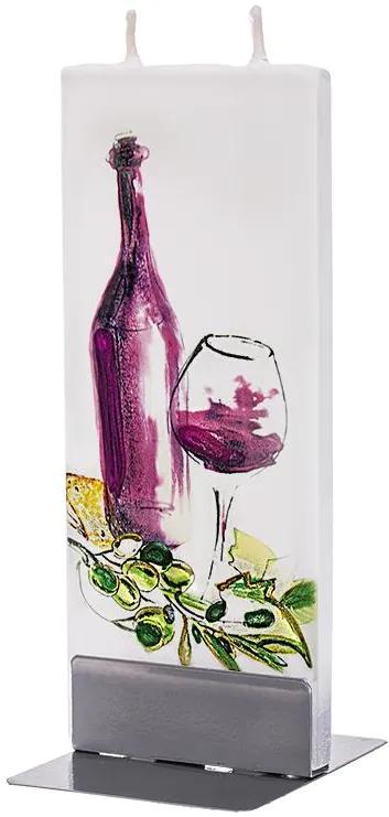 Lumanare plata pictata sticla si pahar de vin Flatyz