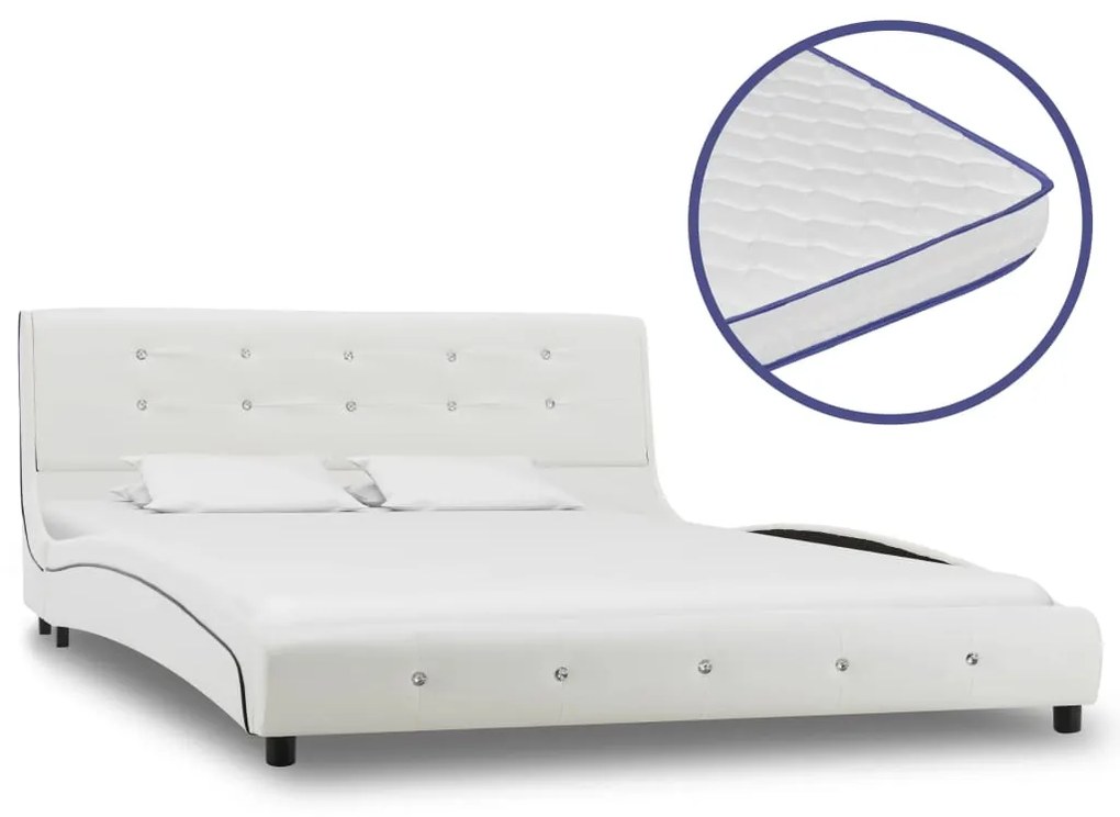 vidaXL Pat cu saltea spumă memorie, alb, 140 x 200 cm, piele ecologică