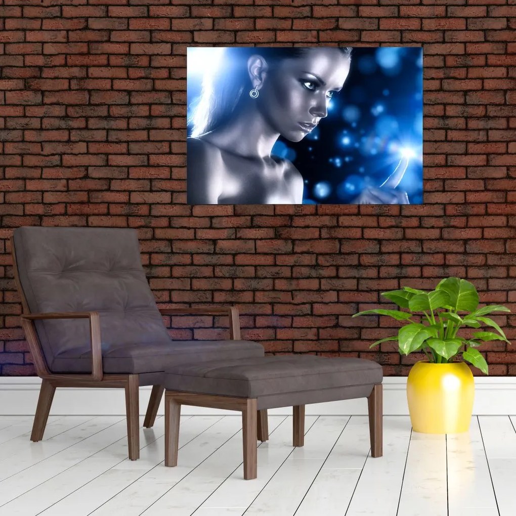 Tablou - Femeia, sclipici albastru (90x60 cm)