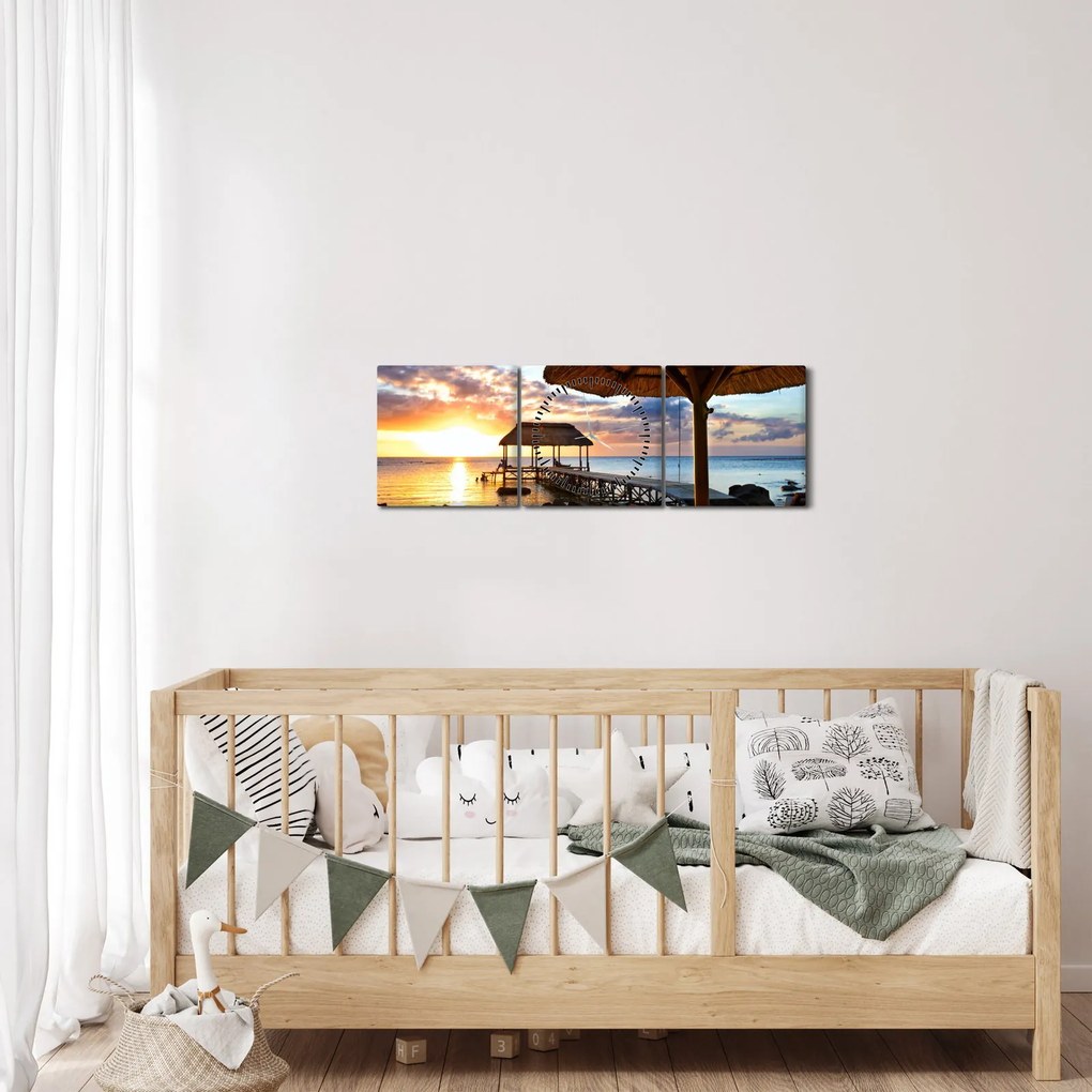 Tablou - Apus de soare în Mauritius (cu ceas) (90x30 cm)
