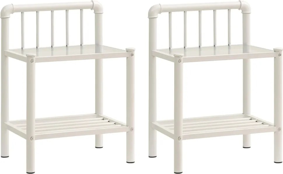 vidaXL Noptiere, 2 buc., alb și transparent, metal și sticlă