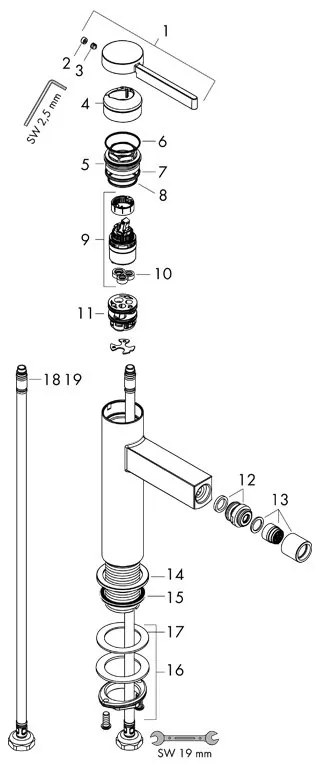 Baterie bideu, Hansgrohe, Finoris, cu ventil push-open, negru mat