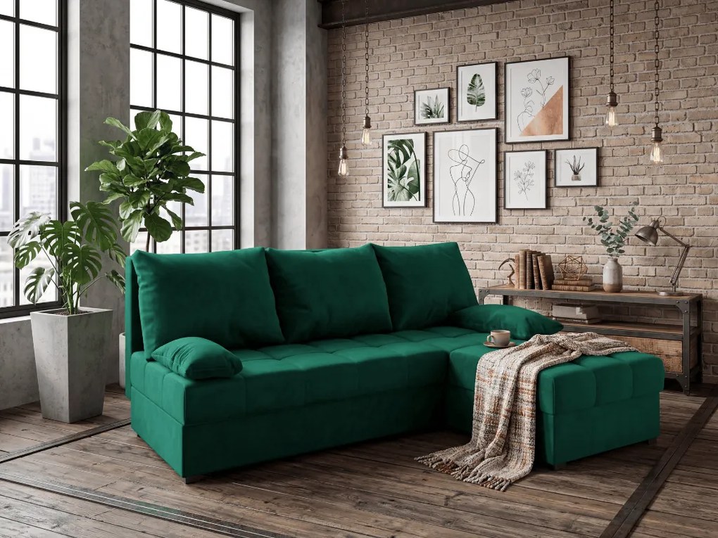 OFERTA Canapea de colt extensibila, verde inchis, ZENA, reversibila, calitatea II
