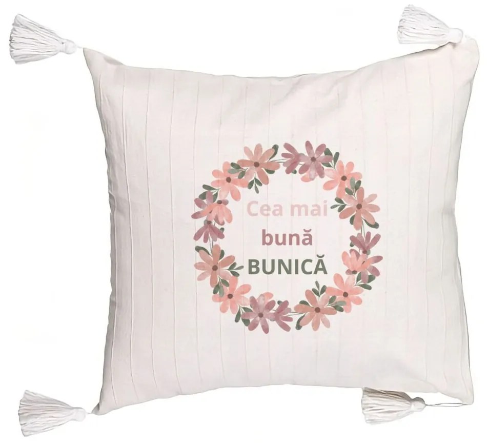 Perna Decorativa cu Franjuri pentru Bunica 6, 45x45 cm, Cu fermoar