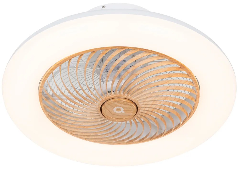 Ventilator de tavan alb cu imprimeu de lemn 55cm incl. LED Dimmable cu telecomandă - Clima