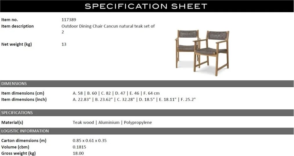 Set de 2 scaune pentru exterior, design LUX, Cancun