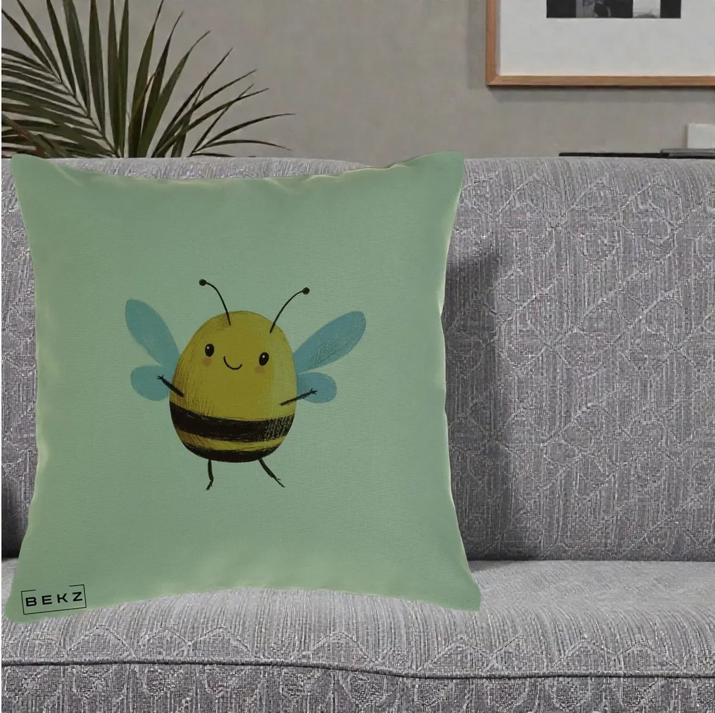 Perna Decorativa Buburuza pe Trifoi cu Patru Foi, 40x40 cm, Verde, Husa Detasabila, Perna Inclusa, BEKZ®