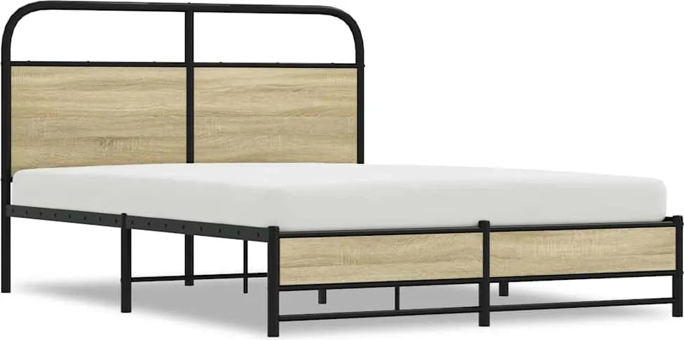 vidaXL Cadru de pat fără saltea 135x190 cm Lemn derivat stejar Sonoma