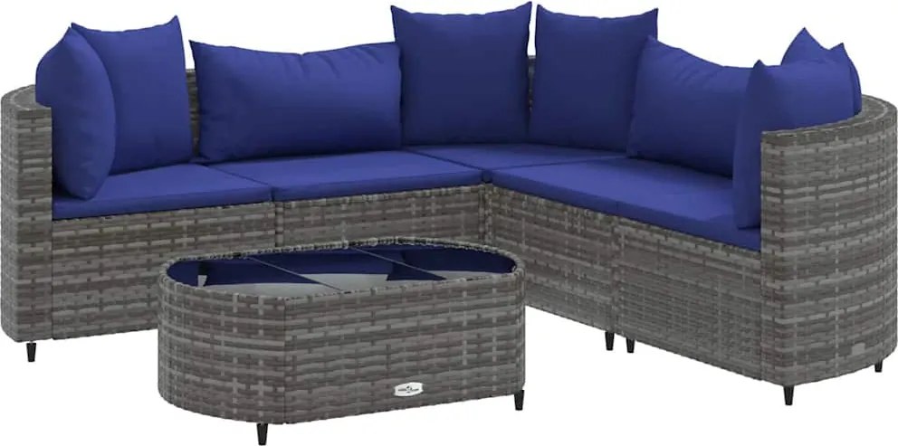 vidaXL Set mobilier grădină cu perne, 6 piese, gri, poliratan