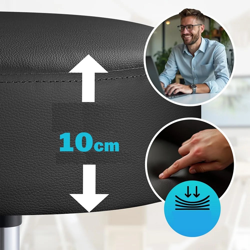 Taburet pe roți cu spătar ROLAND, Ø35cm, negru Casaria