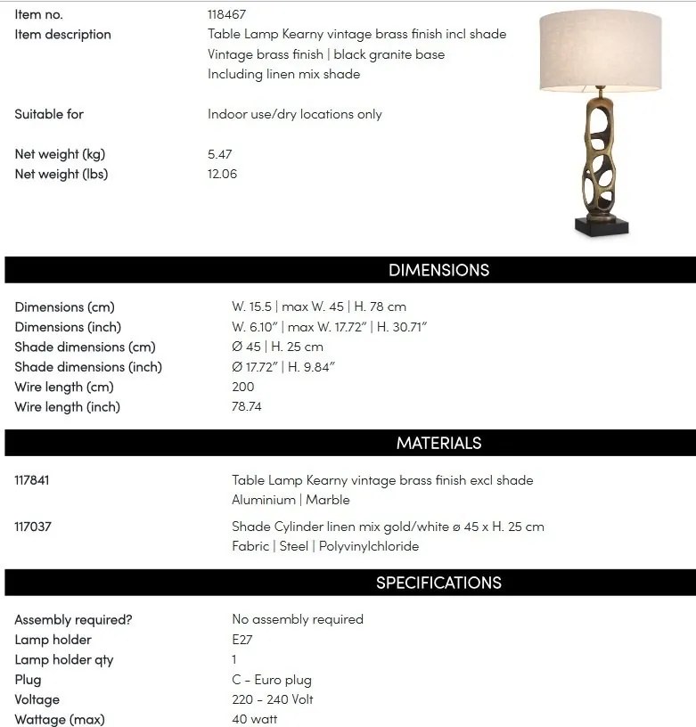 Veioza, Lampa de masa LUX Kearny