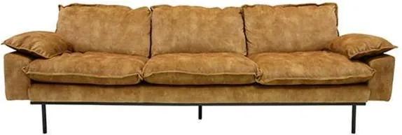 Sofa Retro din Catifea cu Trei Locuri si Picioare Metalice Negre - Catifea Mustar Diametru (225 x 83 x 95 cm)