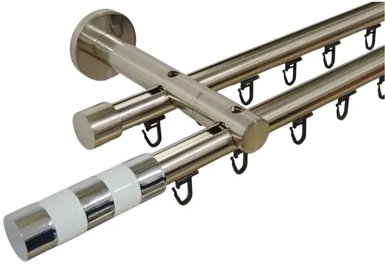 Galerie dubla PRINDERE PERETE suport universal TEAVA PROFIL -CILINDRU ALB /19 -INOX (Alege marime: 280 cm)
