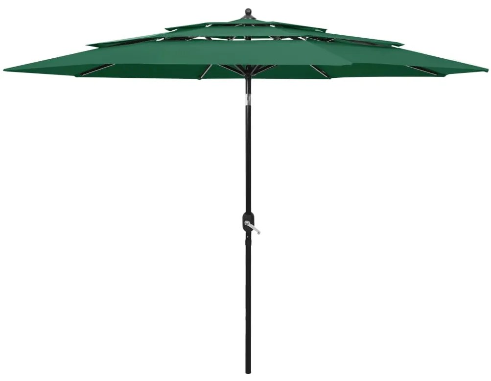 vidaXL Umbrelă de grădină cu 3 niveluri, stâlp aluminiu, verde, 3 m