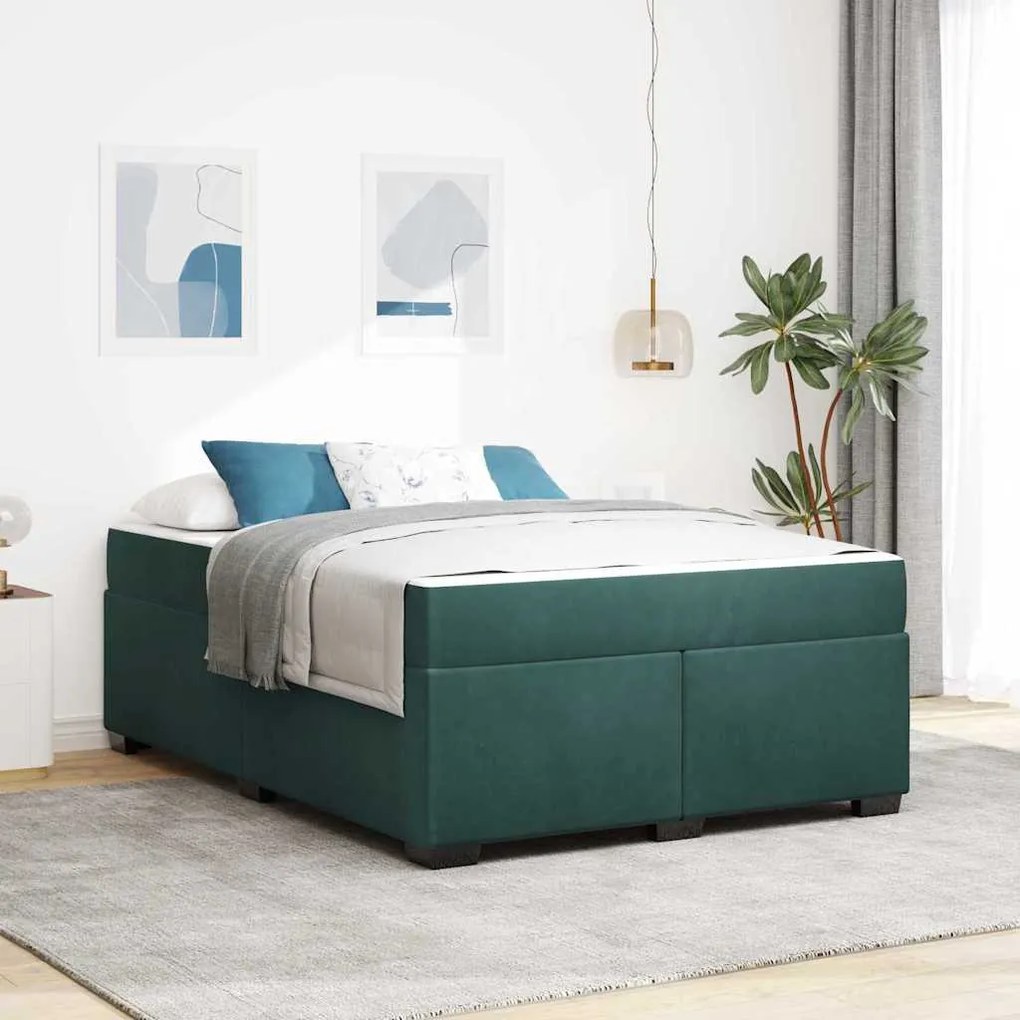 vidaXL Cadru de pat cu saltea Altele Verde închis 160 x 200 cm Catifea