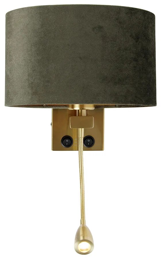 Aplică de perete din alamă cu abajur oval din catifea verde 25cm - Brescia Combi