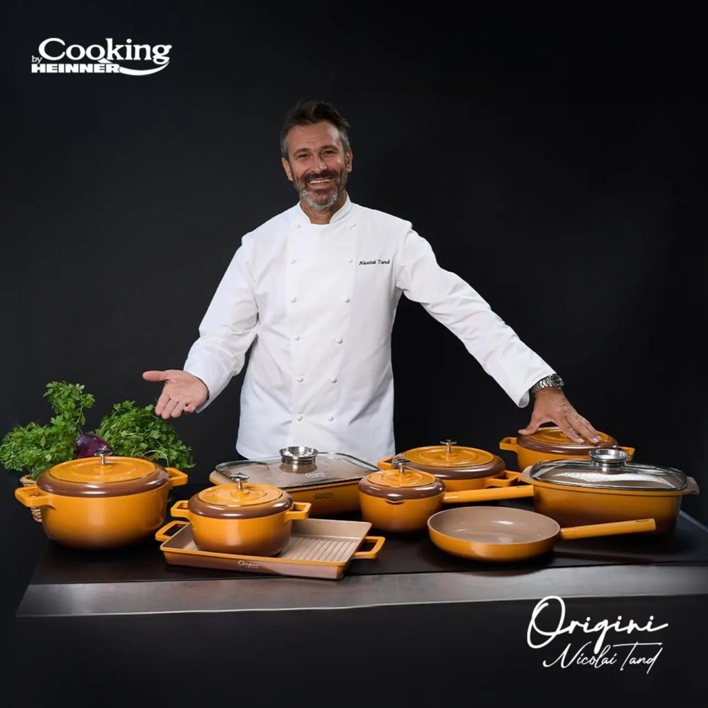 Cratiță din aluminiu turnat cu capac 26x8 cm, 3.4L – Cooking by Heinner, Colecția Origini HR-BJK-CR26, strat antiaderent, eficiență termică