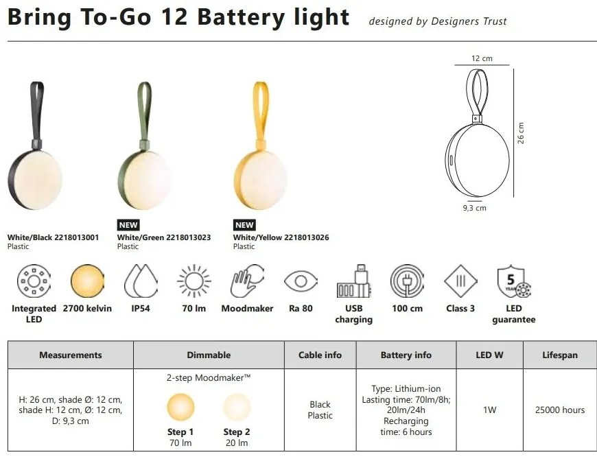 Lampa LED portabila cu baterii pentru terasa, gradina Bring To-Go 12 galben