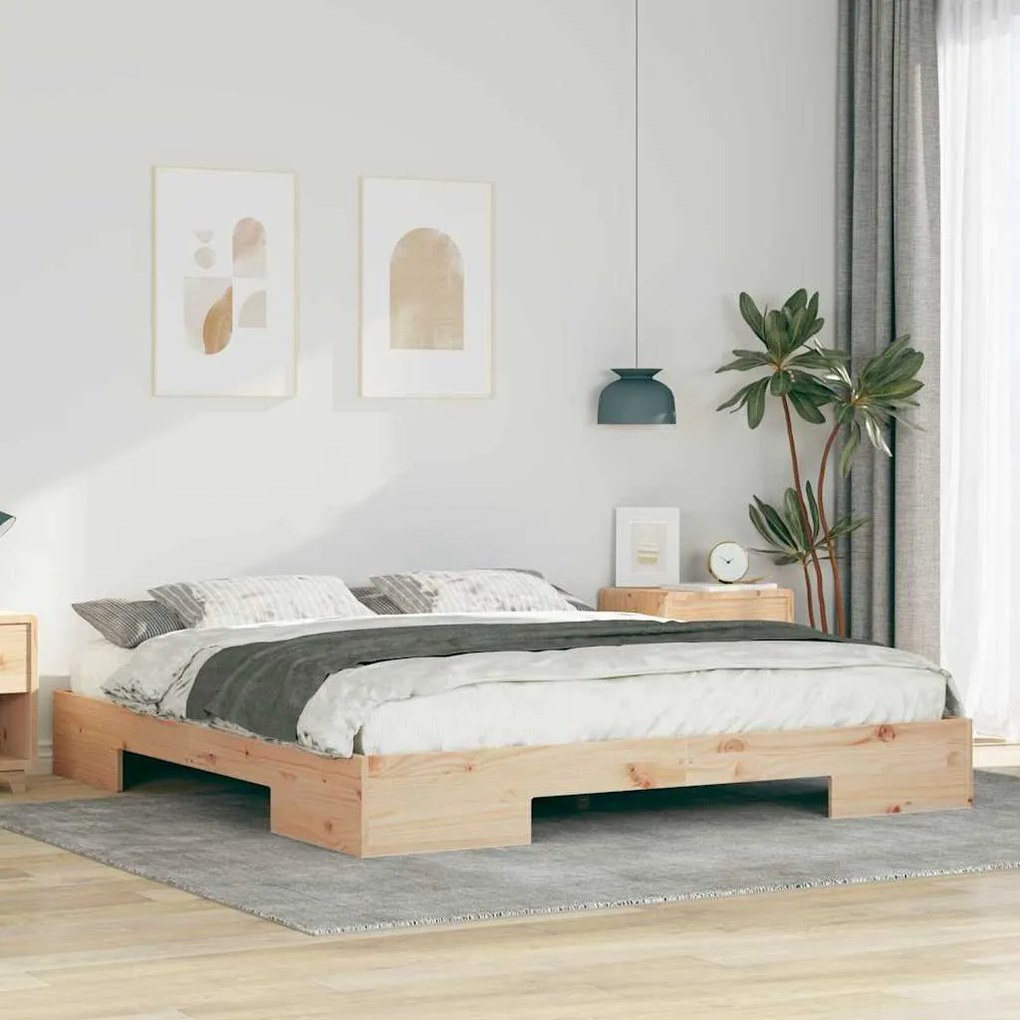 vidaXL Cadru de pat de podea Maro 180 x 200 cm Lemn masiv de pin
