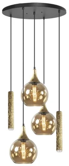 Lustr CALYPSO 2xGU10/60W + 3xE27/60W, negru/auriu, pe cablu