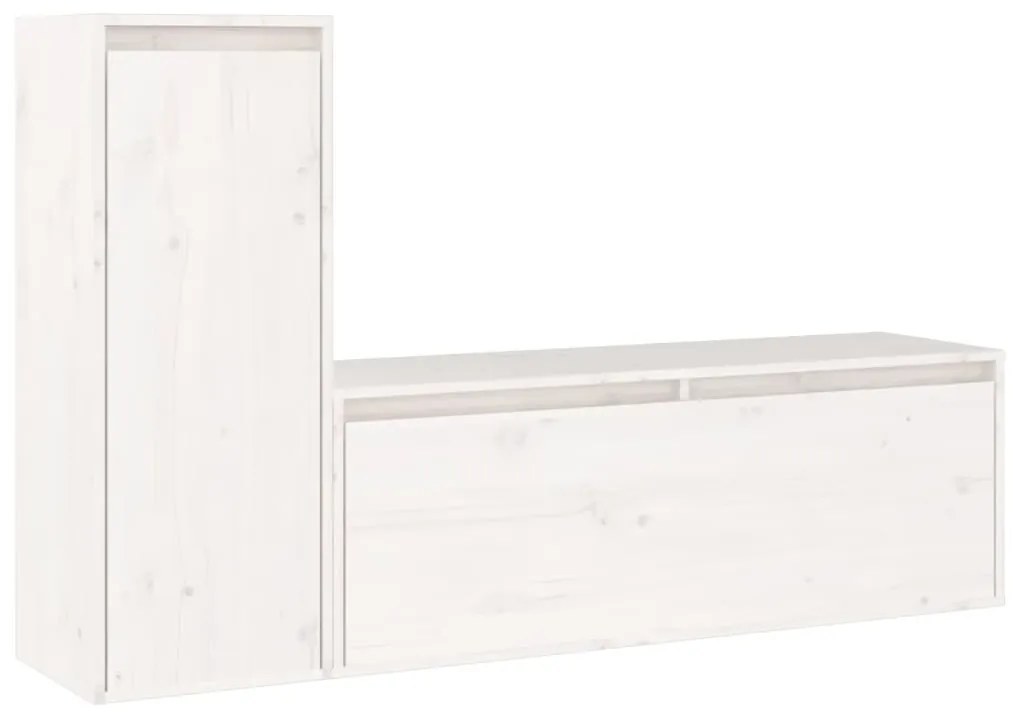 3100115 vidaXL Comode TV, 2 buc., alb, lemn masiv de pin