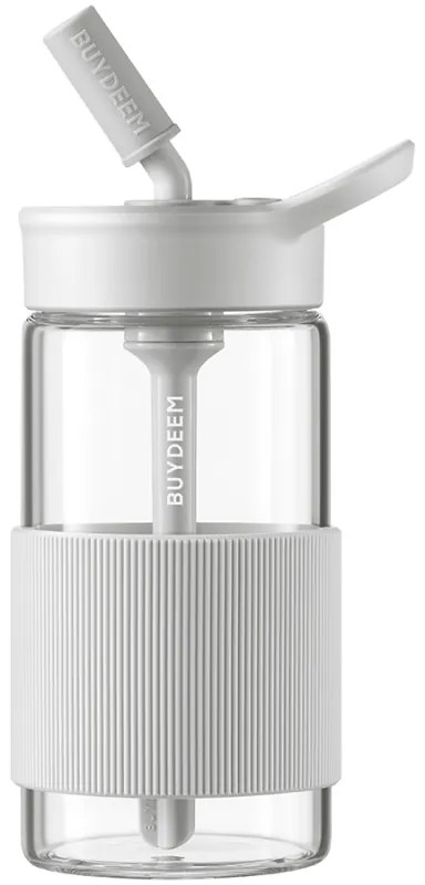 Sticla Buydeem CD1017-OW, 500 ml, Pai incorporat, Rezistenta la scurgeri, Sticla rezistenta la caldura pana la 150°C, Fara BPA, Alb