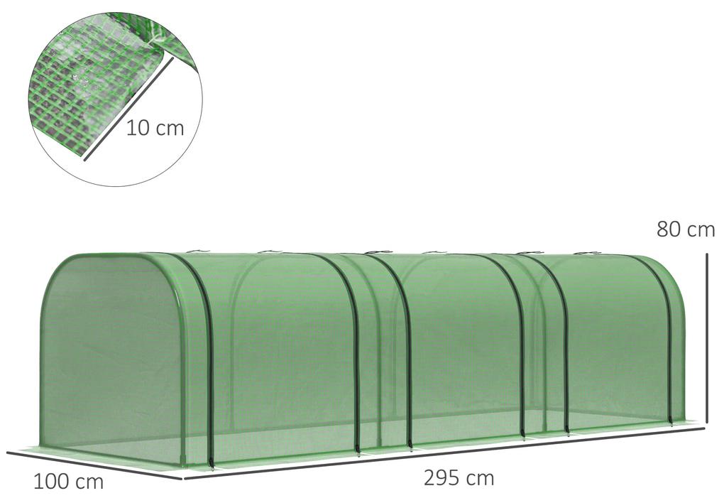 Outsunny Seră de Grădină Tip Tunel din Oțel și Plastic PP, cu Uși Rulabile, 295x100x80 cm, Verde | Aosom Romania