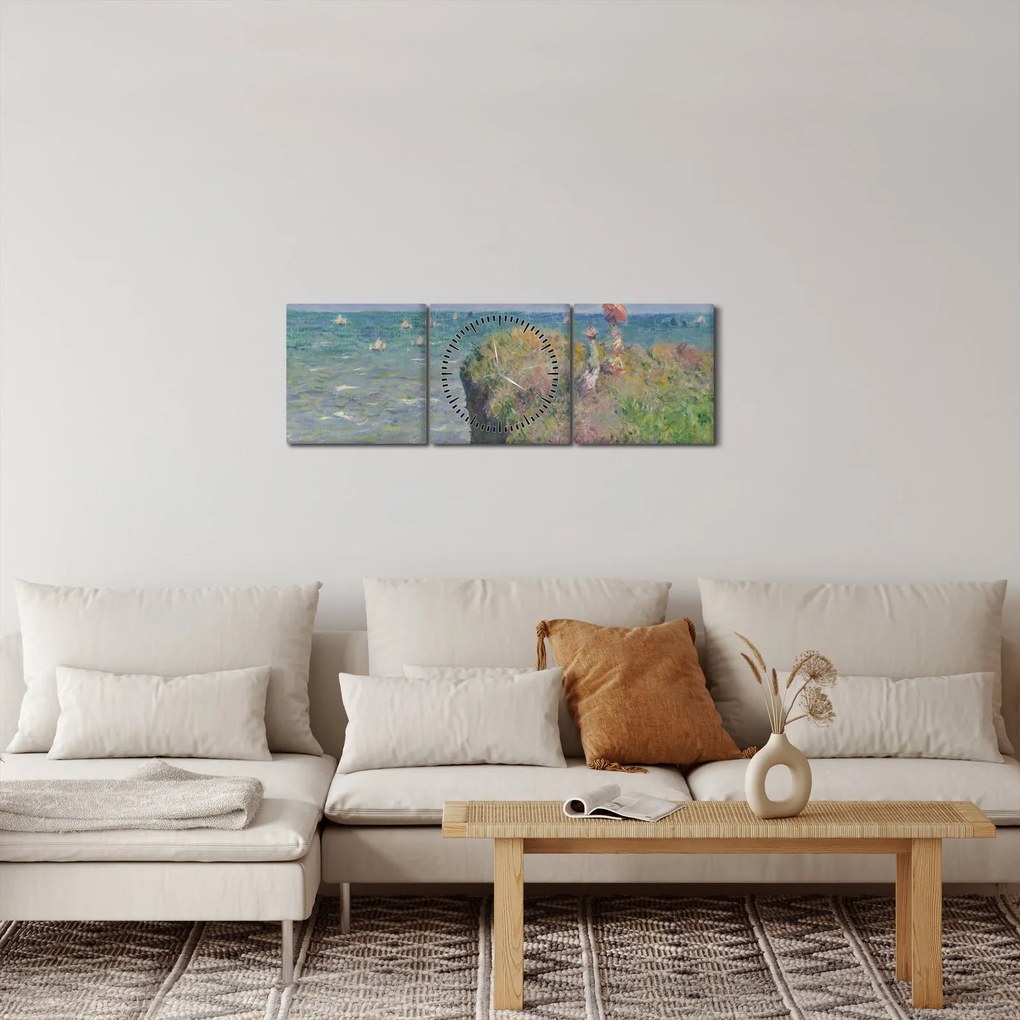 Tablou - Claude Monet, Cliff Walk at Pourville, reproducere (cu ceas) (90x30 cm)