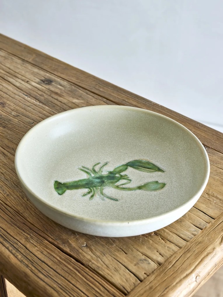 Bol mare din ceramică cu homar verde pictat, D29×H6,5 cm, „Hadden"