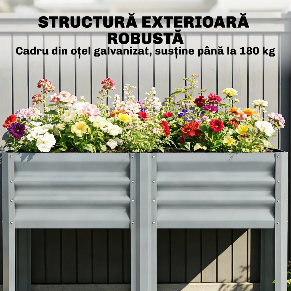 Outsunny Jardinieră Ridicată cu Raft de Depozitare, 150L, Oțel Galvanizat, Înălțime 80 cm, pentru Grădină sau Terasă | Aosom Romania