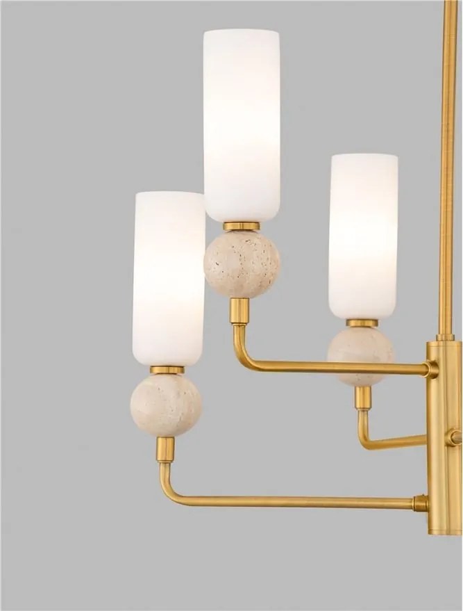 Candelabru cu 6 brate, Metal, Auriu, Travertin, Sticla, FILOMENA