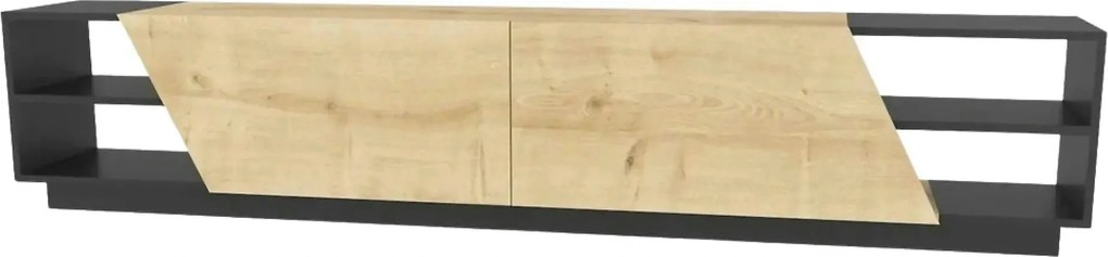 Comoda TV RHODES, gri antracit/stejar, PAL melaminat, 240x37x47 cm