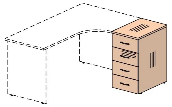 Container Impress 40,6 x 60 cm - 4 sertare (pentru masa Impress 76 cm), nuc inchis