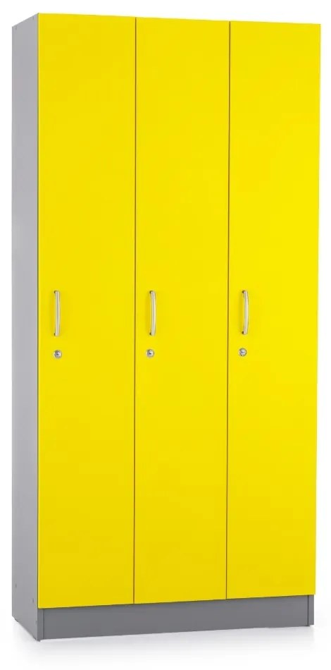 Dulap din lemn Visio LUX - 3 compartimente, 90 x 42 x 190 cm, galben