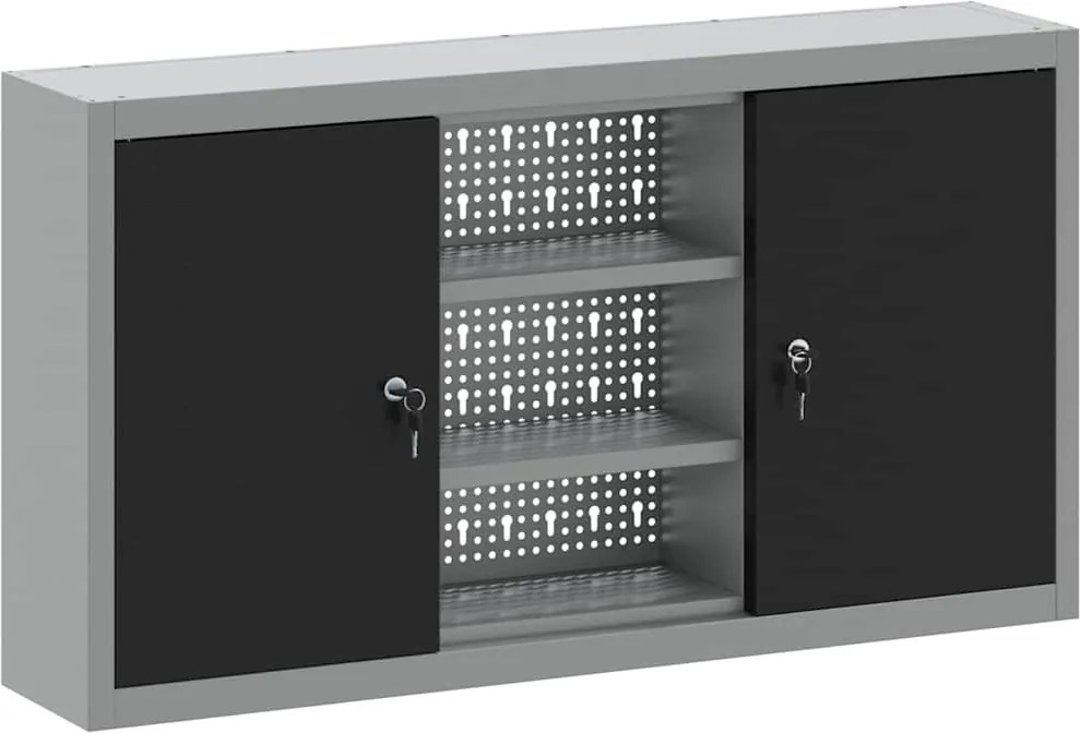 vidaXL Dulap pentru unelte cu raft Negru și Gri 50 x 20 x 55 cm