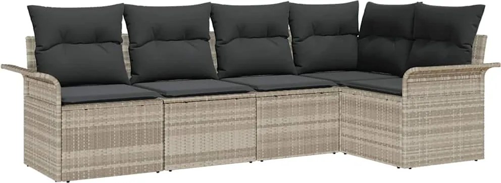 vidaXL Set de canapele pentru grădină 5 pcs Gri deschis poliratan