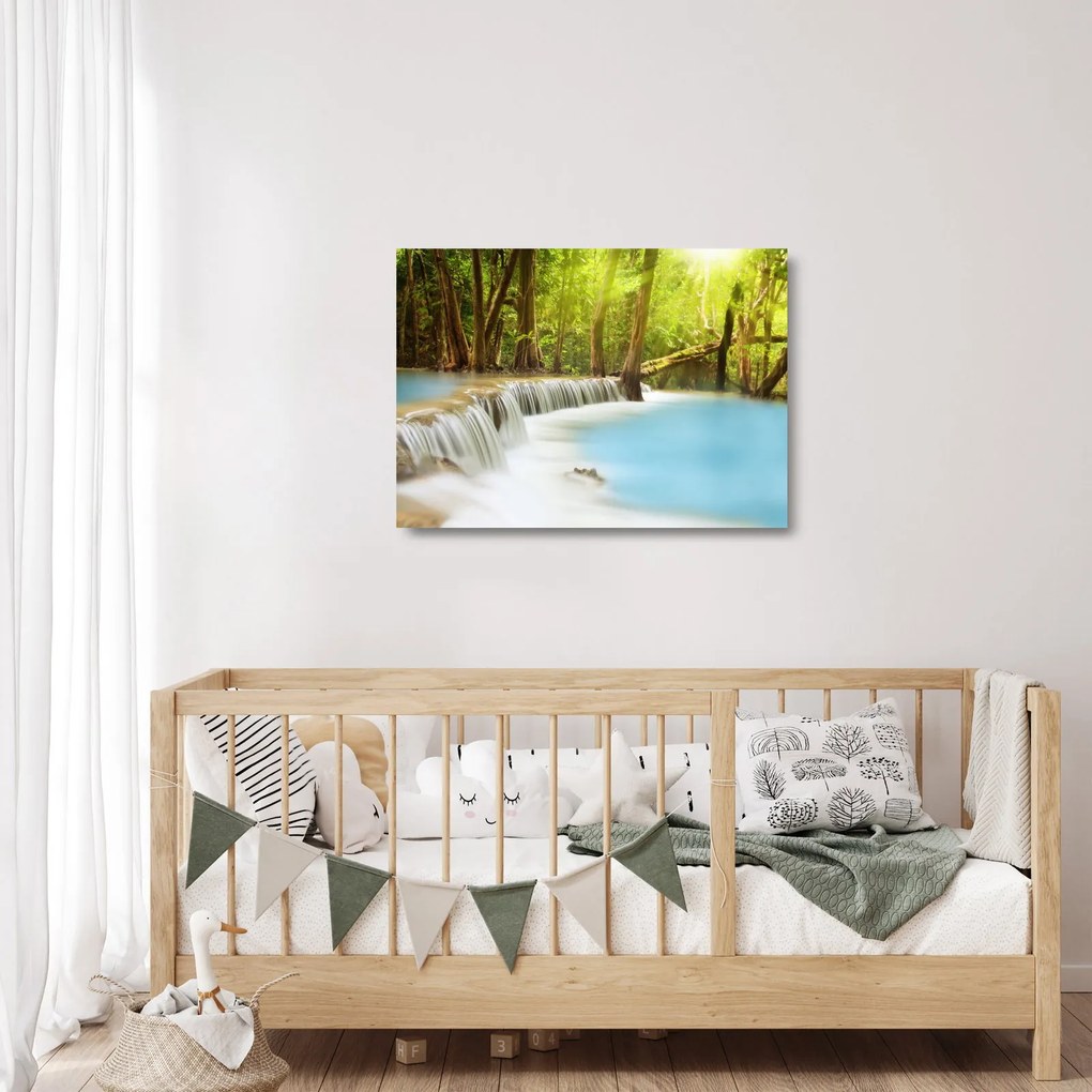 Tablou pe sticlă cu cascada Huai Mae Kamin în pădure (70x50 cm)