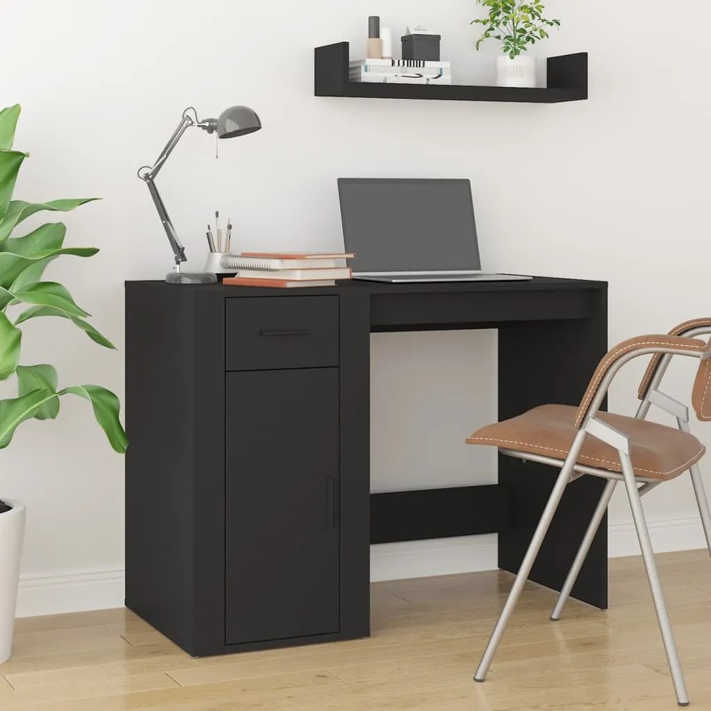 vidaXL Birou, negru, 100x49x75 cm, lemn prelucrat