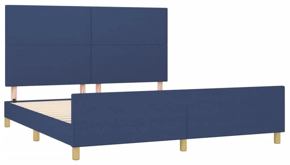 Cadru de pat cu tablie, albastru, 160x200 cm, textil Albastru, 160 x 200 cm, Design simplu