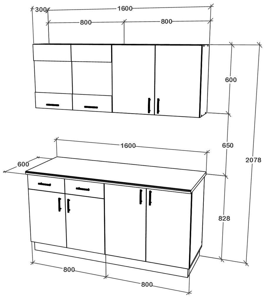 Set haaus V8, Gri Lucios/Alb, MDF, Blat Thermo 28 mm, L 160 cm