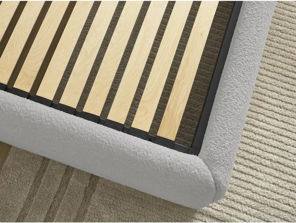 Pat matrimonial gri deschis tapițat cu spațiu de depozitare/fără tăblie cu somieră 180x200 cm Inera – Bobochic Paris