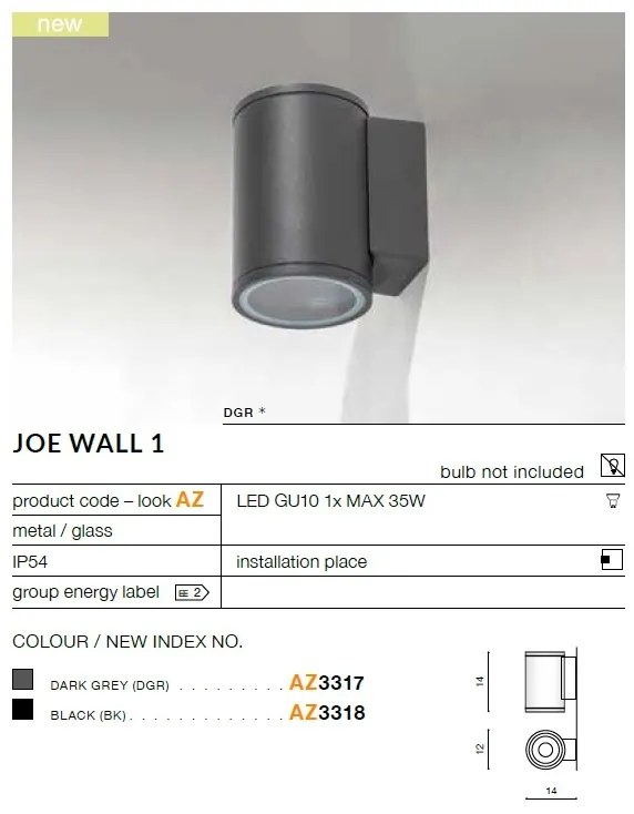 Aplica moderna exterior cu iluminat ambiental IP54 JOE WALL 1 negru ZZ AZ3318