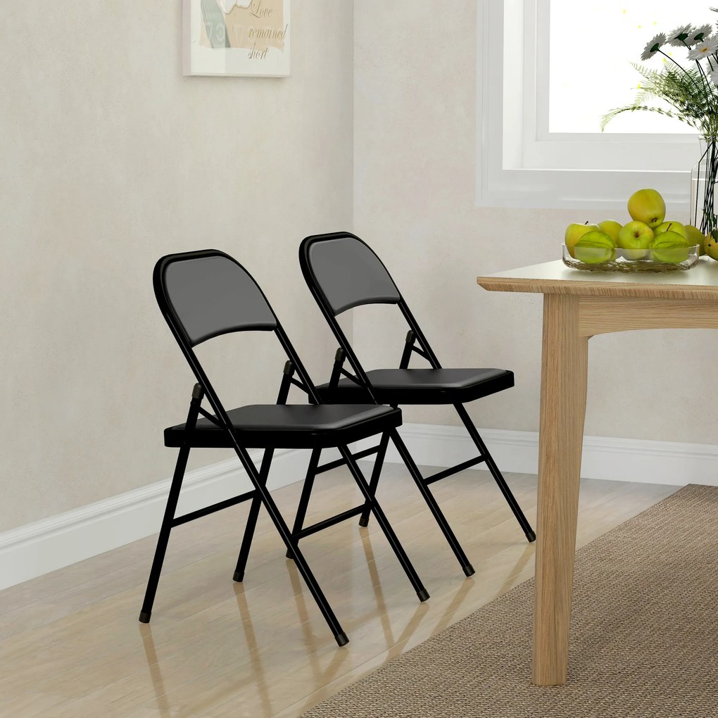 HOMCOM Lot de 2 scaune pliante scaune de dining portabile cadru din oțel dim. 45l x 46P x 78H cm negru | Aosom Romania