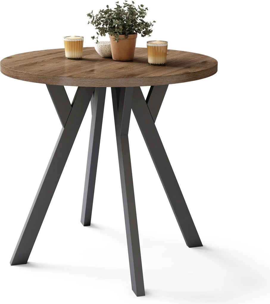 Mazzoni ALMO 80 Nuc Elegant/picioare negre - MASĂ ROTUNDĂ CU PICIOARE Y LOFT/INDUSTRIAL PENTRU BUCĂTĂRIE LIVING SAU SUFRAGERIE