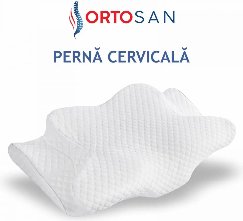 Perna cervicala ortopedica CERVI-SAN Memory Plus, doua inaltimi si suport brate, husa Tencel