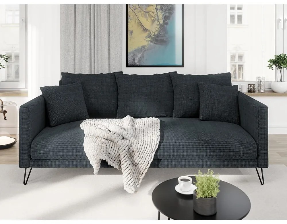 Canapea gri închis cu tapițerie din chenille 200 cm Freya – Ropez