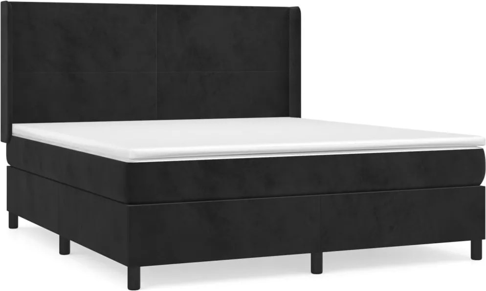 vidaXL Pat box spring cu saltea, negru, 180x200 cm, catifea