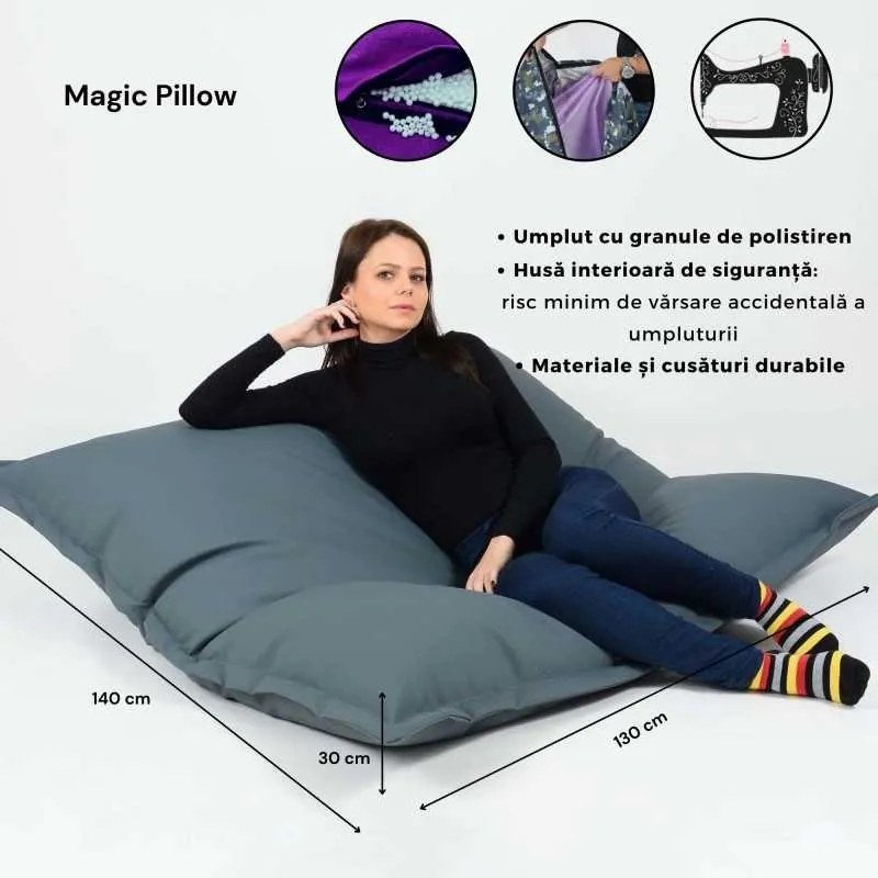 Fotoliu tip Perna Magic Pillow, Material Impermeabil - Smarald