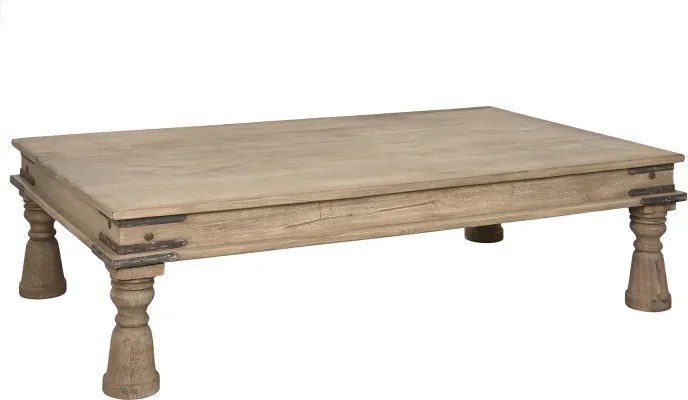 Măsuță de cafea dreptunghiulară din lemn masiv, natur, cu picioare în formă de balustru, finisaj mat, 45 x 170 x 107 cm, „Rostin” – Ethnic Collections