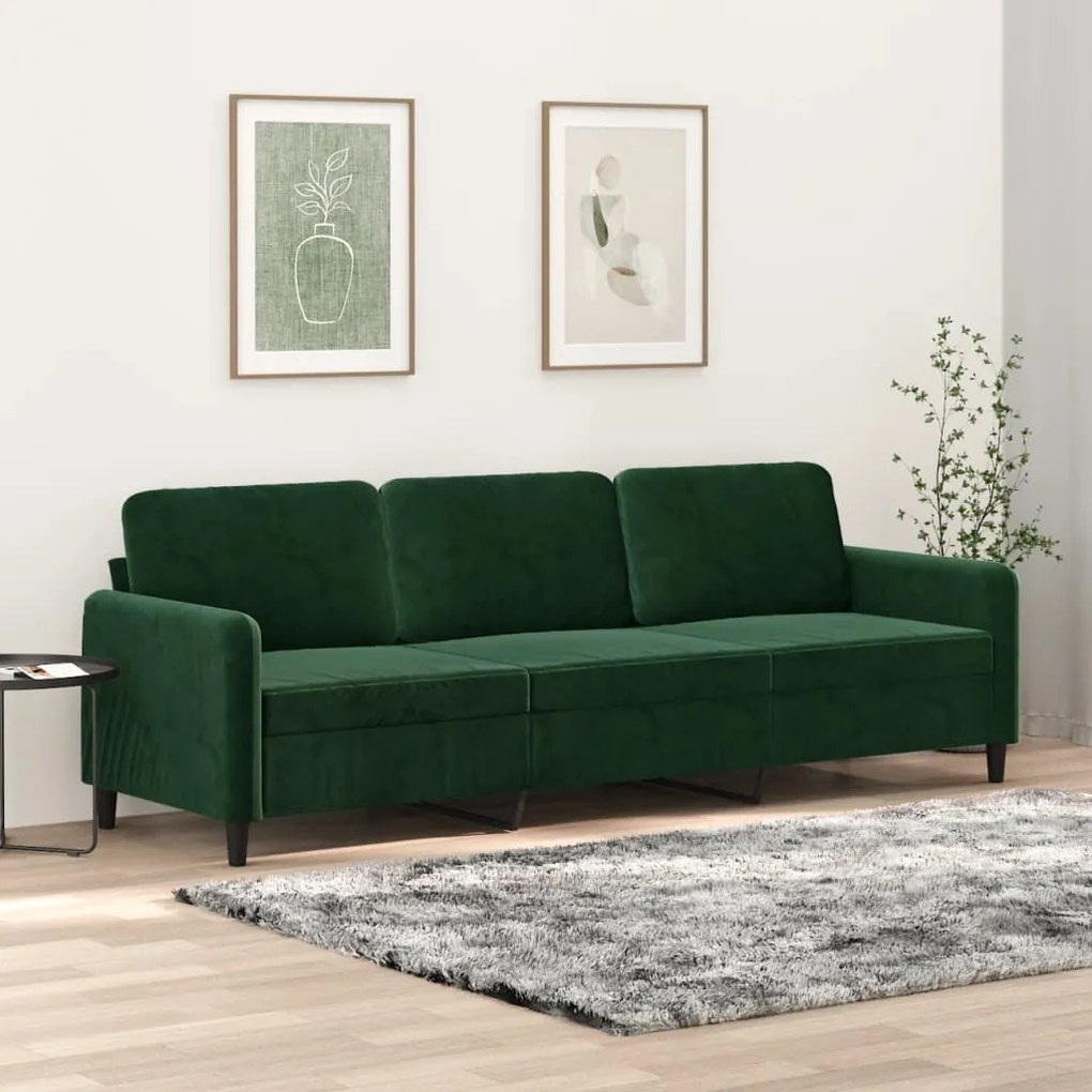 Canapea cu 3 locuri, verde inchis, 210 cm, catifea Verde inchis, 228 x 77 x 80 cm